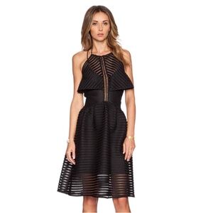 Self-Portrait Black Midi Mesh Overlay Dress